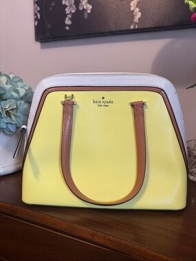 kate spade Yellow Leather Satchel with White Trim and Tan Handles